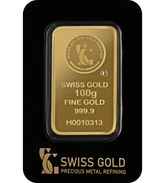 999.9 SwissGold Minted Bar - 100 grams