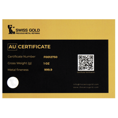 999.9 SwissGold Minted Bar - 1 Ounce