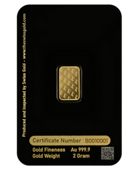 999.9 SwissGold Minted Bar - 2 grams