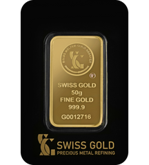 999.9 SwissGold Minted Bar - 50 grams