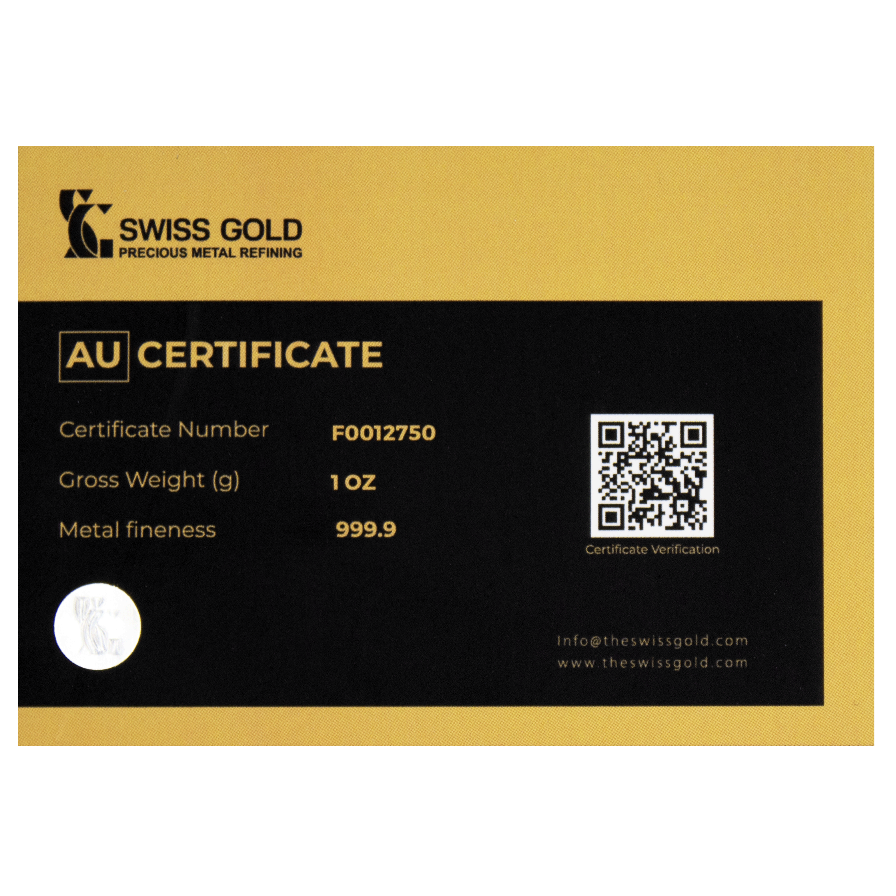999.9 SwissGold Minted Bar - 1 Ounce