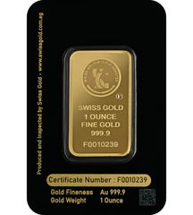 999.9 SwissGold Minted Bar - 1 Ounce