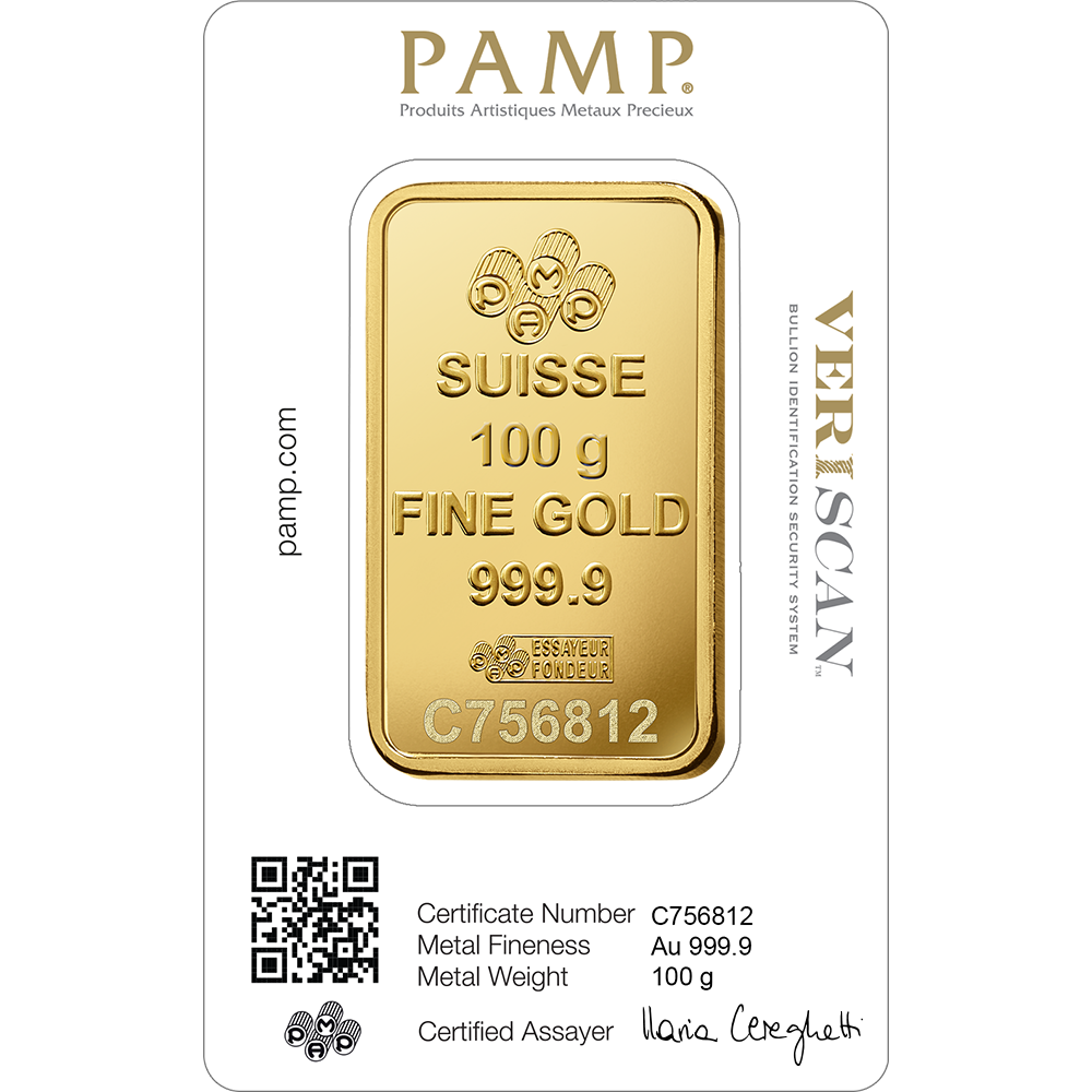 999.9 PAMP Minted Bar - 100 Grams