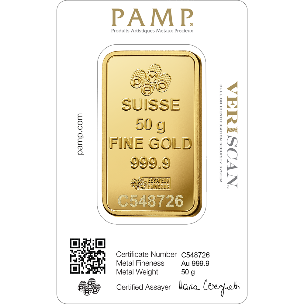 999.9 PAMP Minted Bar - 50 Grams