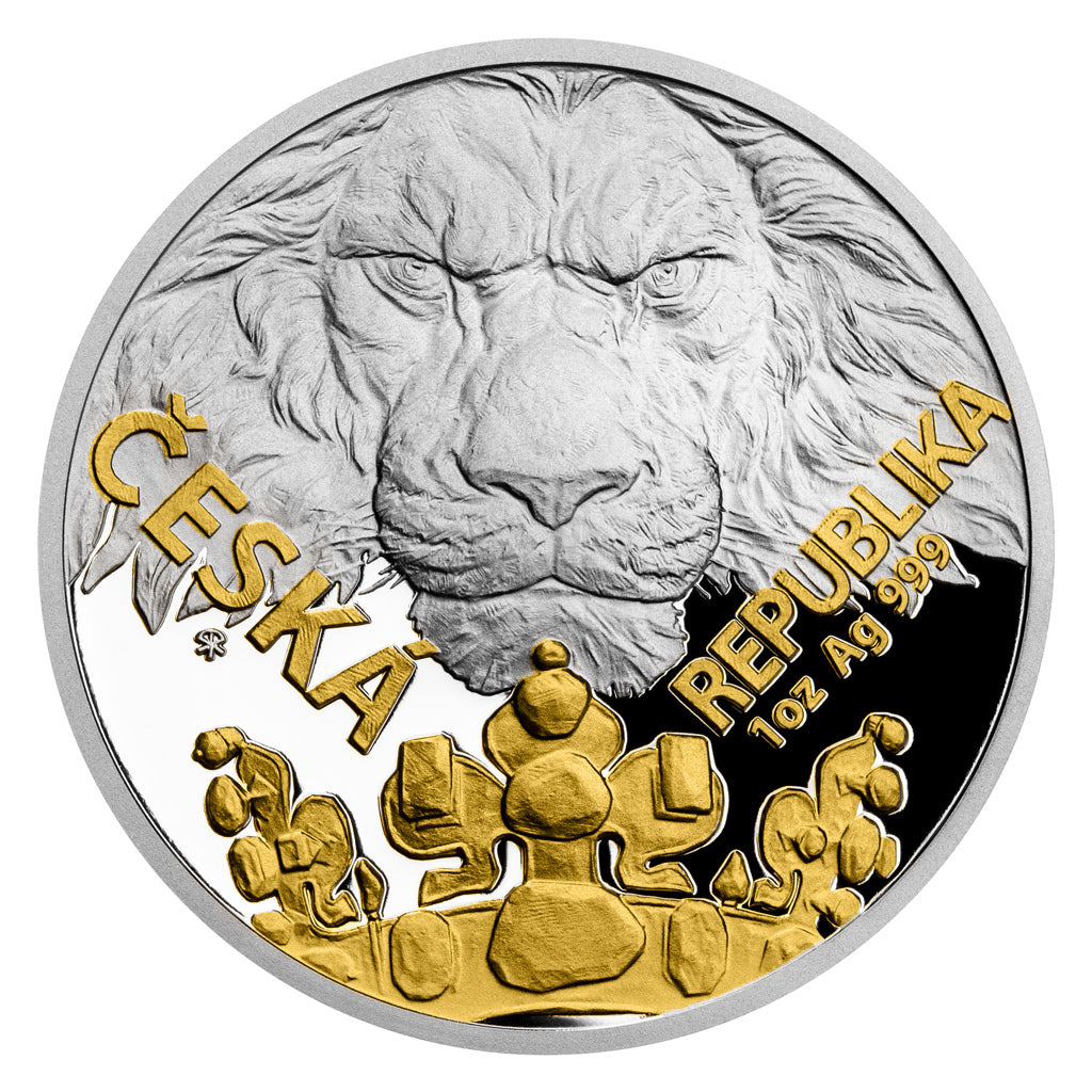 Silver 1 OZ Bullion Coin Czech Lion 2023 Gold Plated Proof